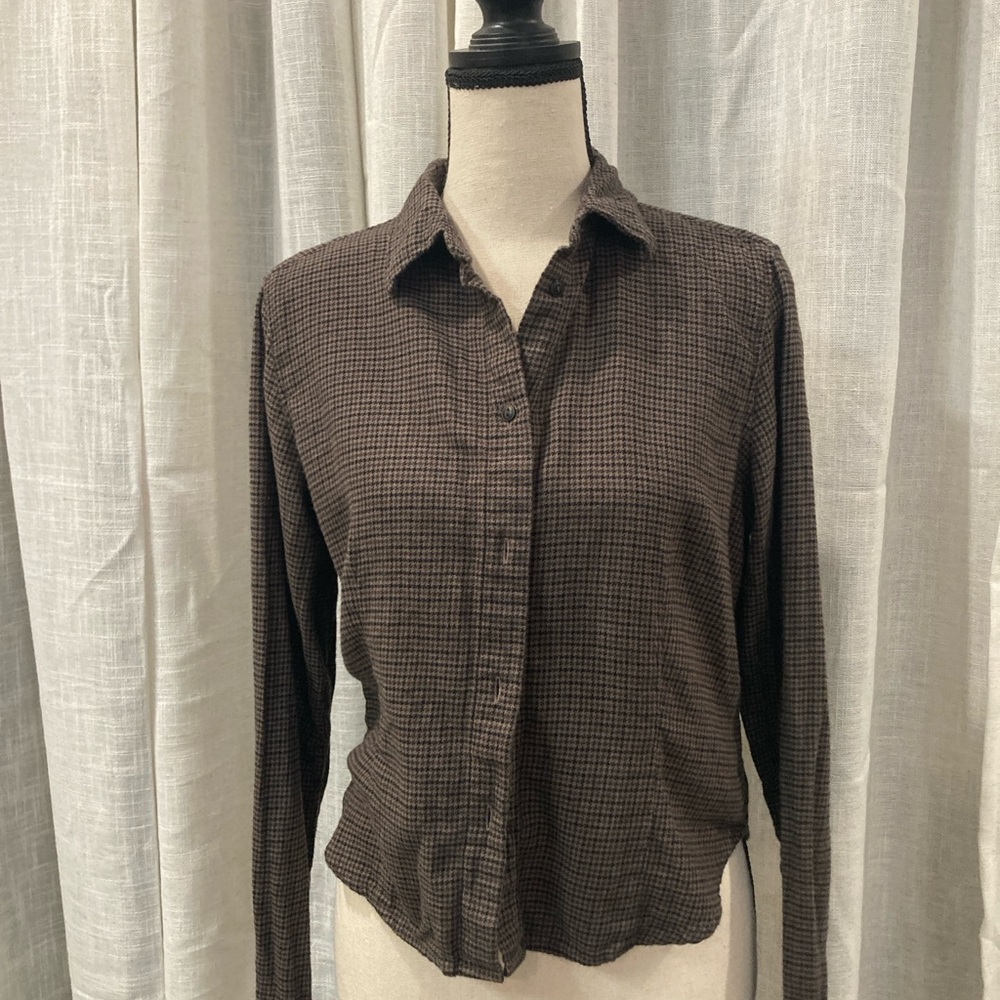 Gap Brown Herringbone Crop Button-Up